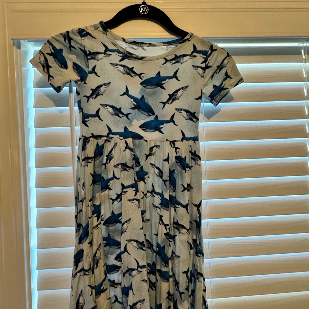 Posh Peanut Shark Print Dress - Blue and White